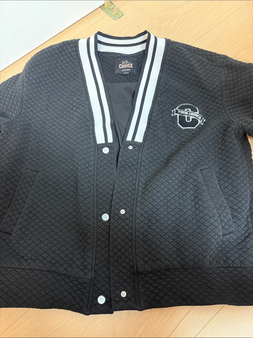 Vero Moda Black Quilted Varsity Bomber with White-Trim Collar
